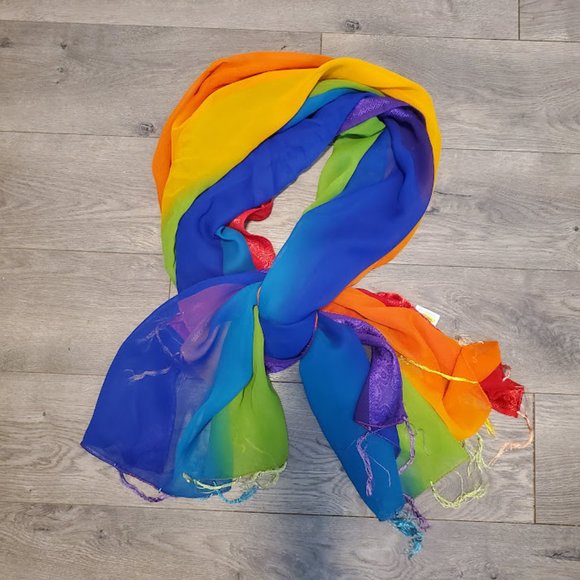 Rima Rainbow Bright Multicolor Pareo Sarong Beach Cover Up Wrap Pride Fringe - Picture 8 of 12